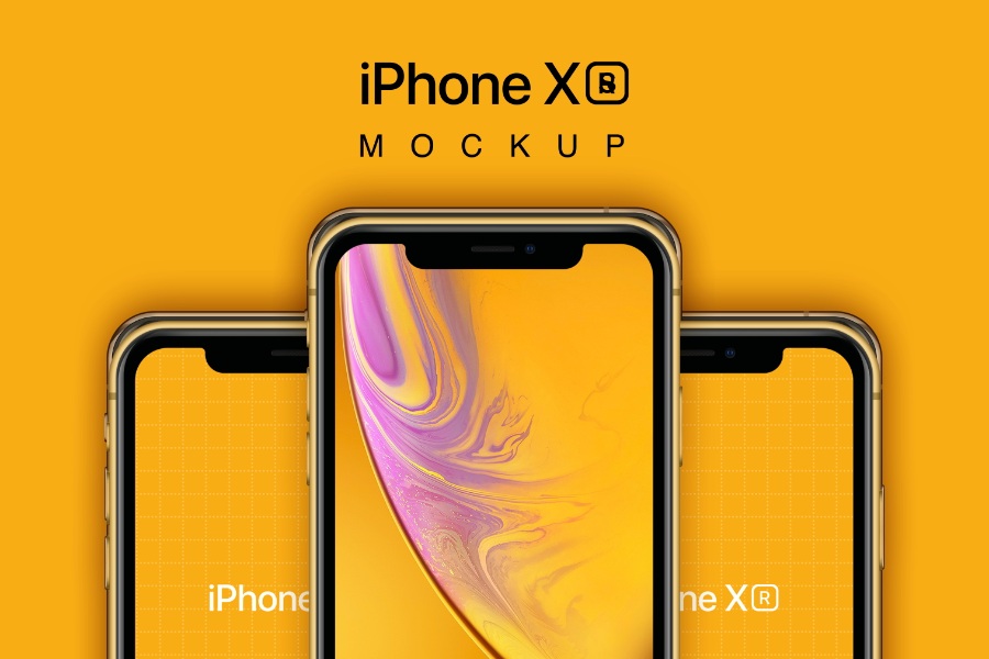 橙色場景中的蘋果手機(jī)psd樣機(jī)素材