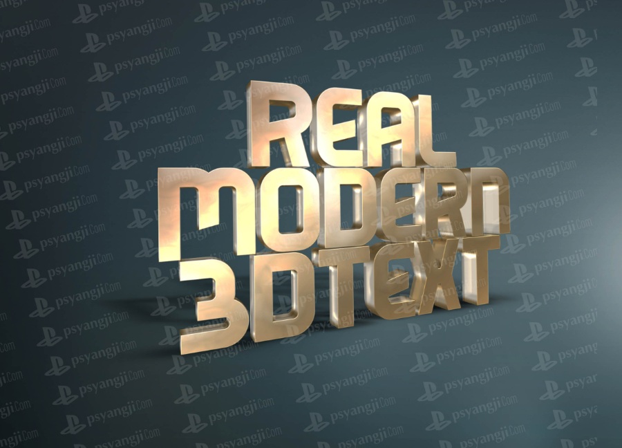 鎏金英文3d立体字psd样机素材