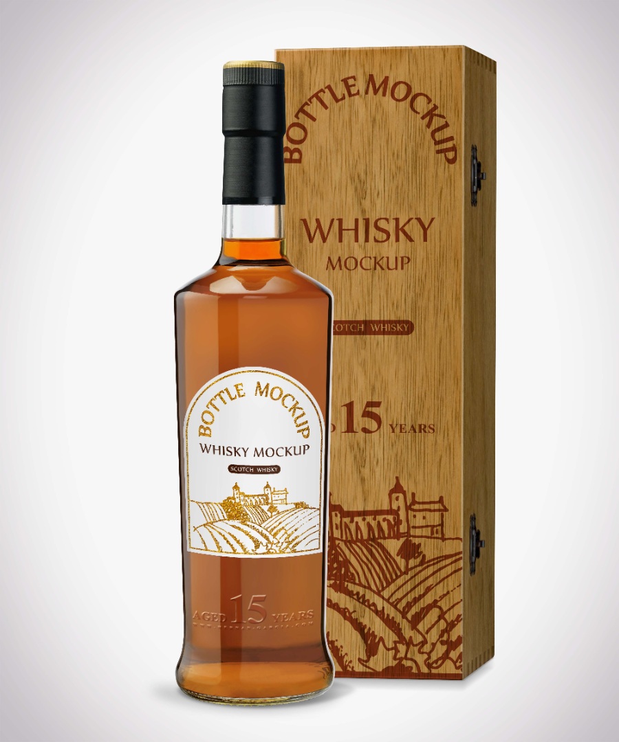 国外洋酒带包装盒Mockups贴图素材