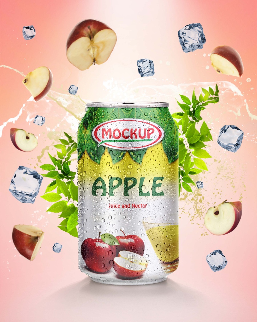 水果易拉罐饮料罐装ps样机素材
