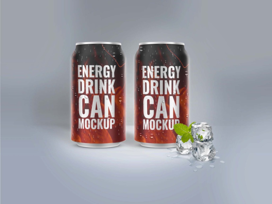 冰塊場景罐裝飲料ps樣機模板