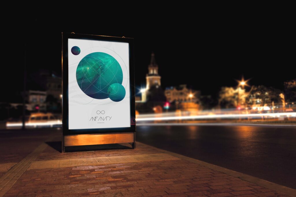 夜晚发光灯箱ps样机