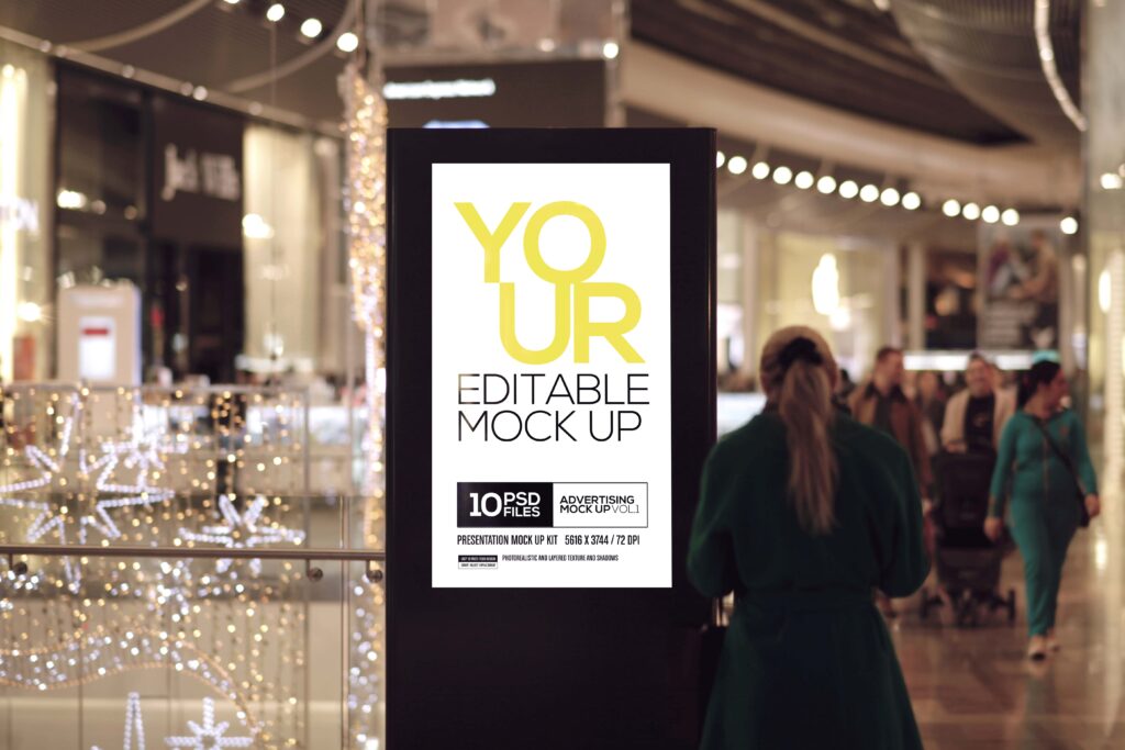 夜晚发光灯箱ps样机素材