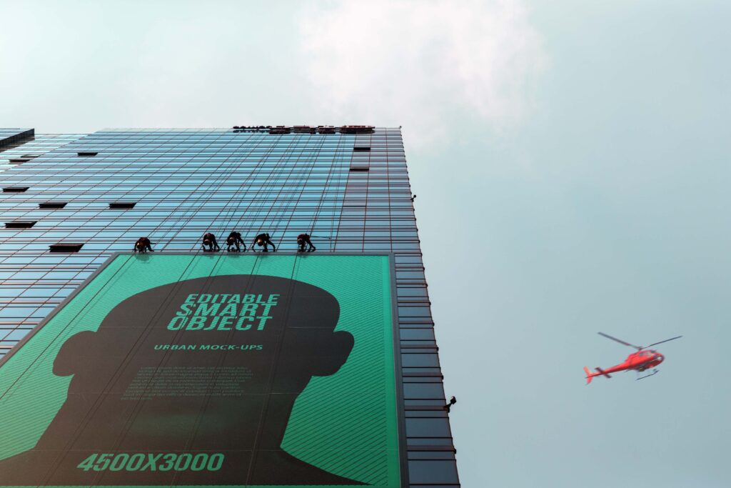 大楼墙面灯箱广告psd样机