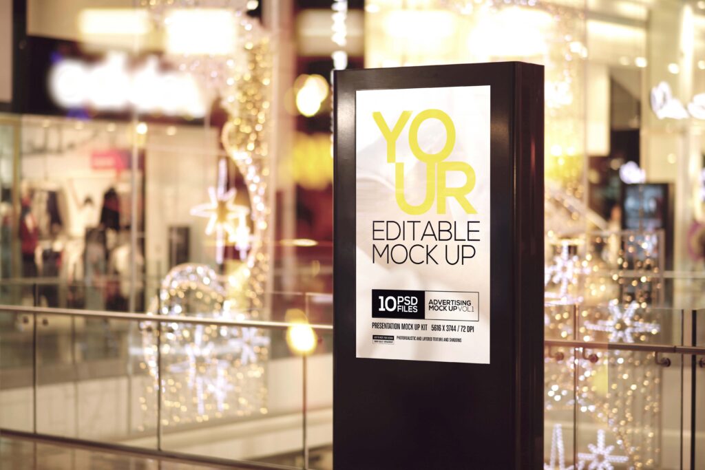 璀璨场景中的广告灯箱ps样机