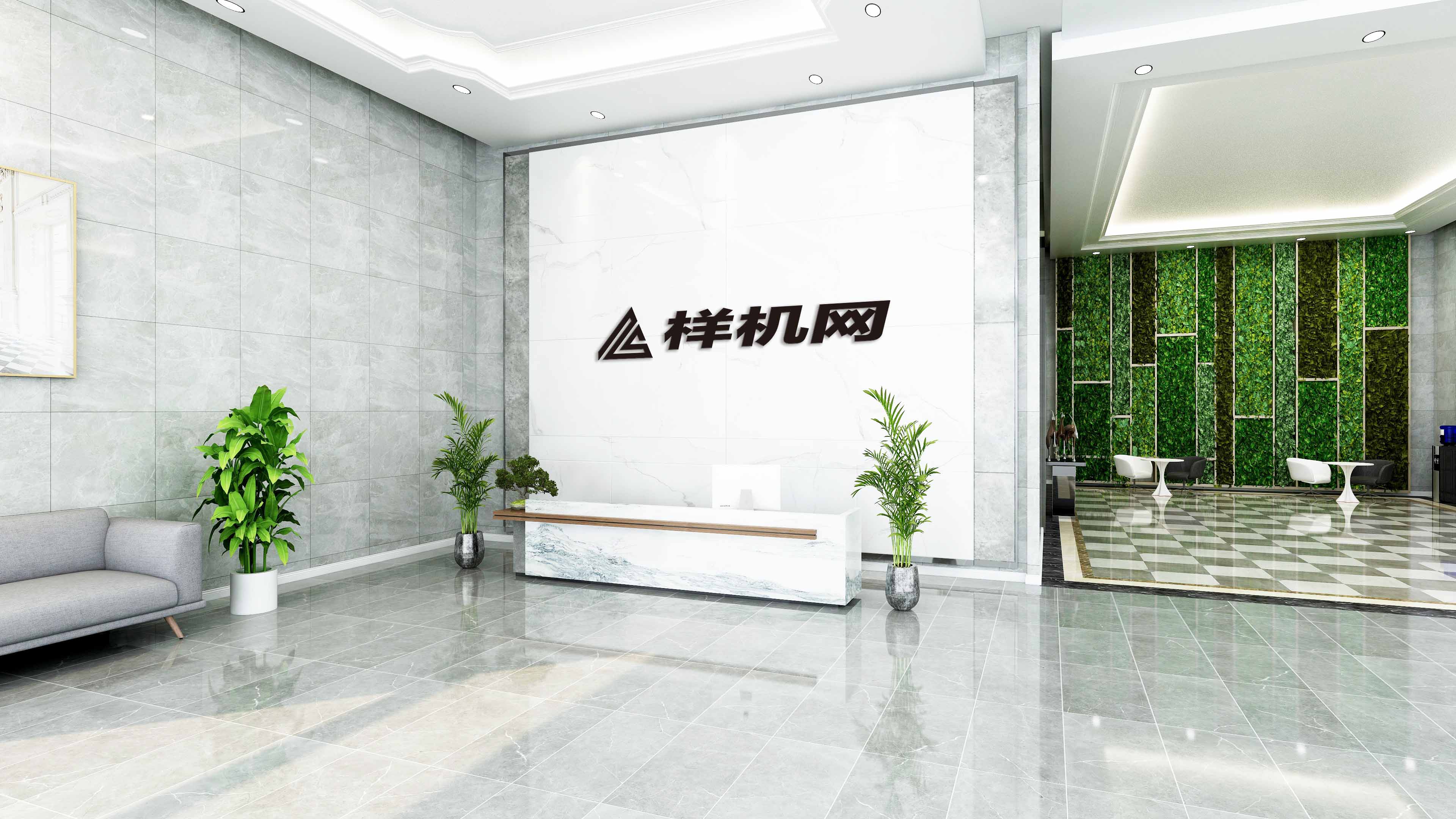 酒店前台接待logo墙效果图素材
