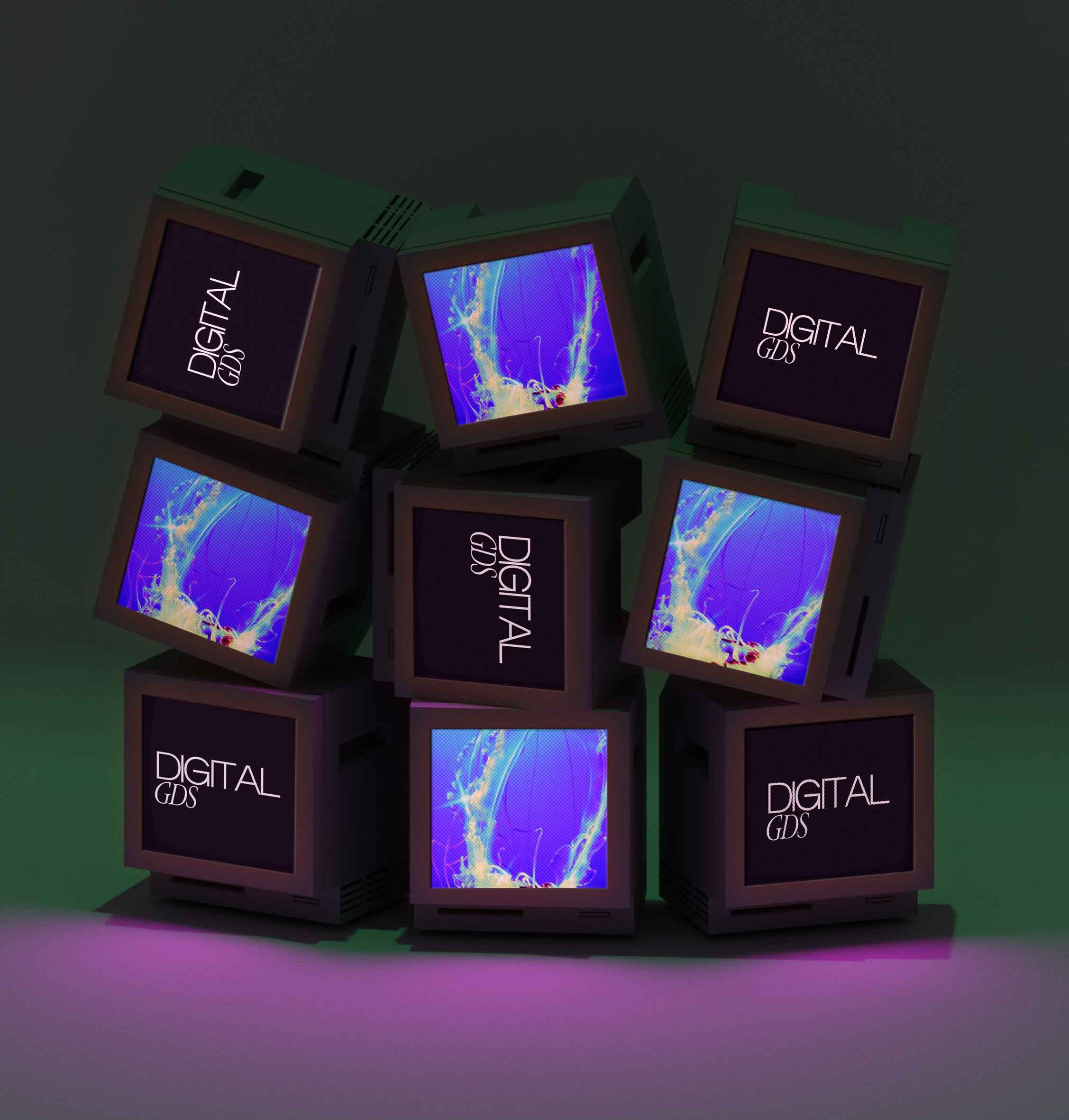 HIPHOP酸性潮酷显示屏PS样机素材，生产说唱音乐封面，个性艺名LOGO样机素材贴图