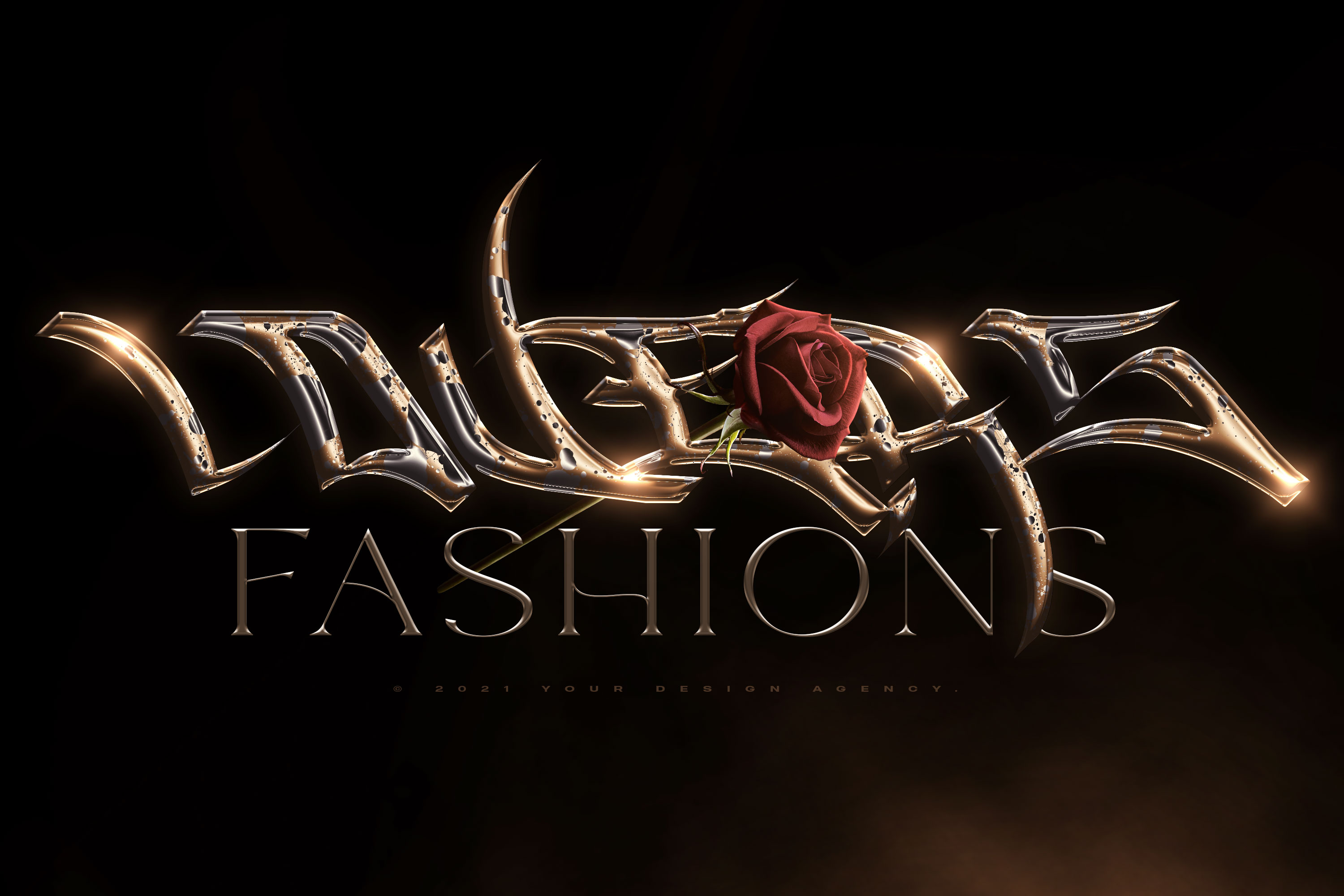 賽博朋克風(fēng)格字體特效，有點(diǎn)哥特風(fēng)，是當(dāng)下潮流的代表素材，酸性金屬質(zhì)感的立體字特效PS樣機(jī)素材