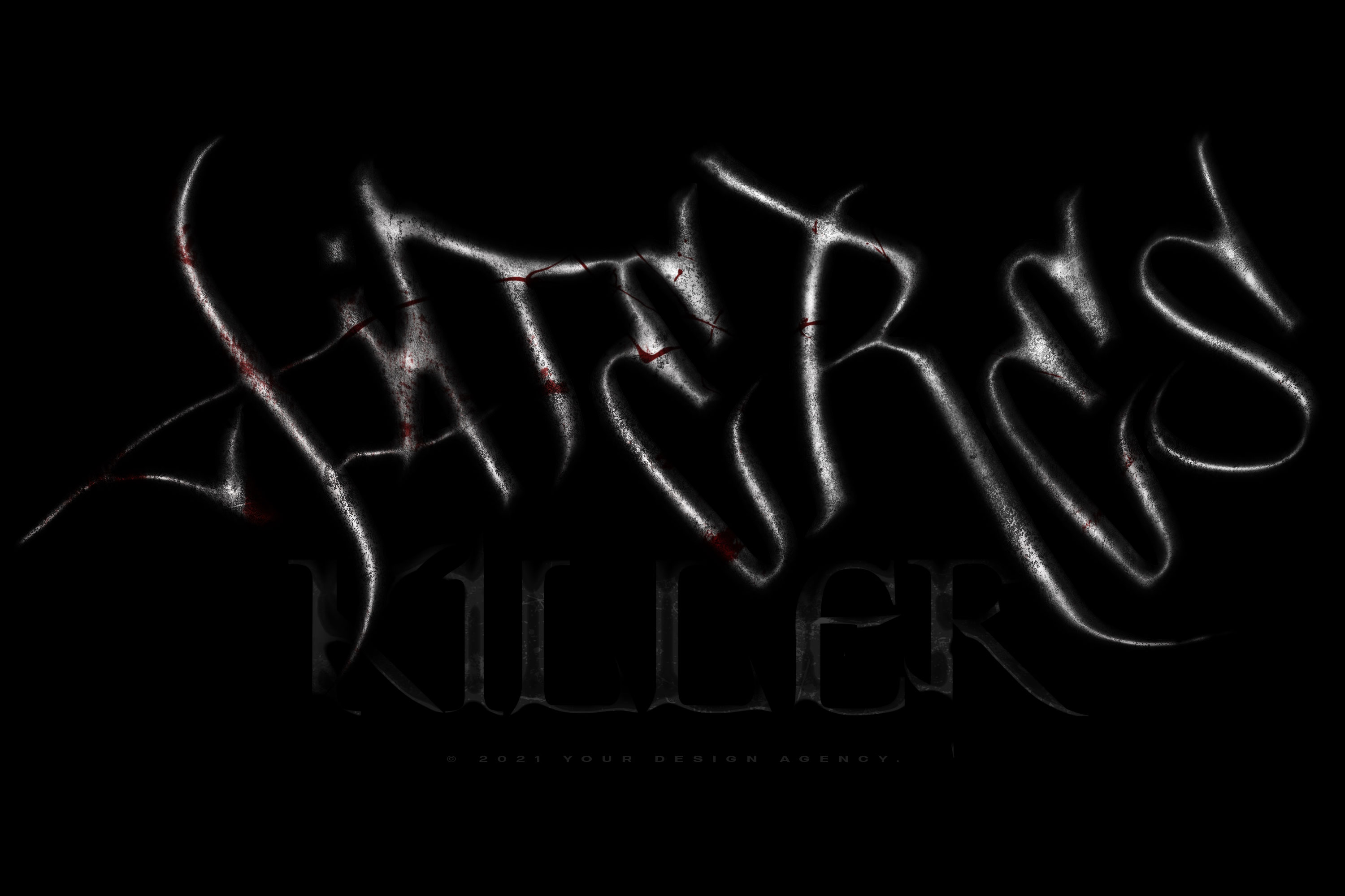 賽博朋克風(fēng)格字體特效，有點(diǎn)哥特風(fēng)，是當(dāng)下潮流的代表素材，酸性金屬質(zhì)感的立體字特效PS樣機(jī)素材