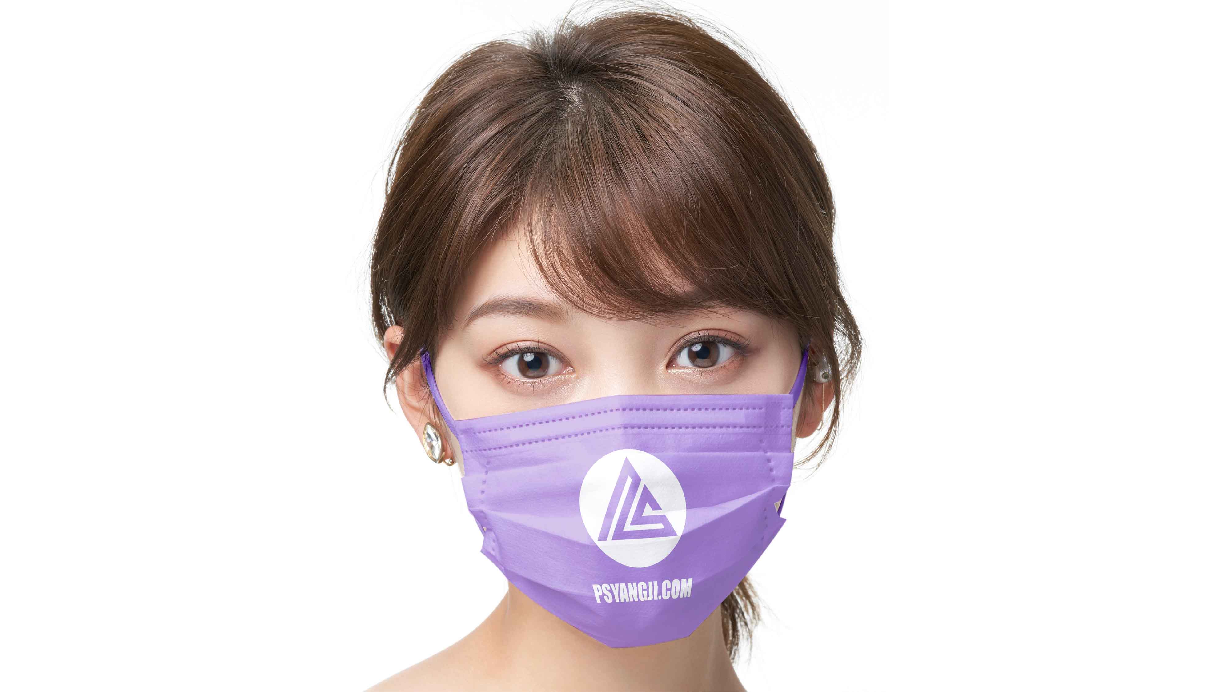 美女口罩LOGO贴图素材，内含多角度展示PSD源文件，口罩正面、侧面PS样机素材