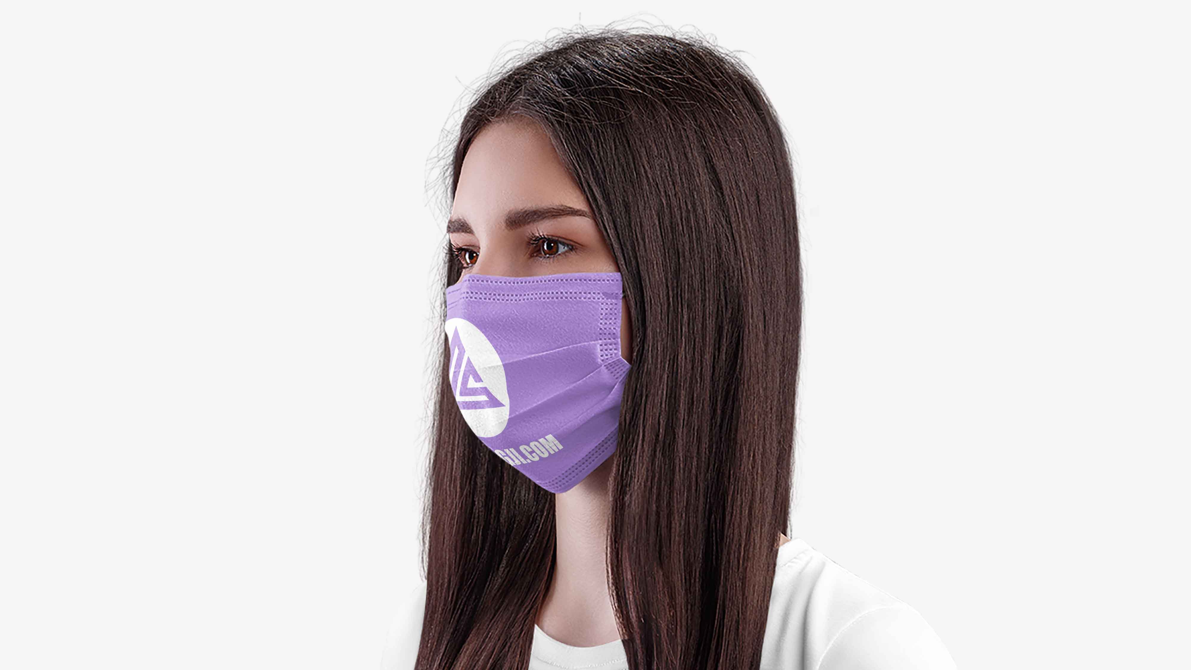 美女口罩LOGO贴图素材，内含多角度展示PSD源文件，口罩正面、侧面PS样机素材