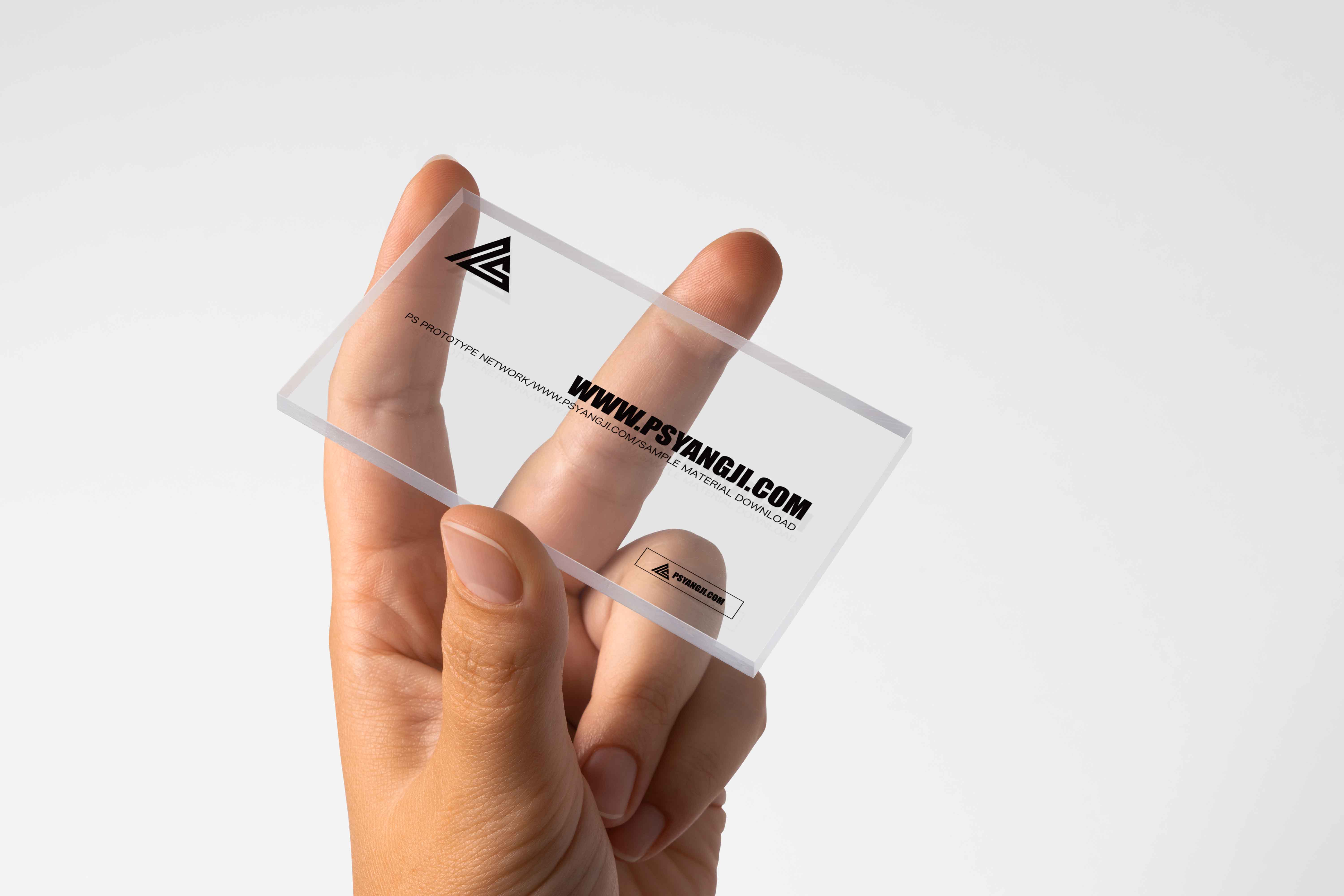 透明亚克力名片ps样机，可用于潮流VI形象设计，时尚LOGO展示，高端会员卡效果图