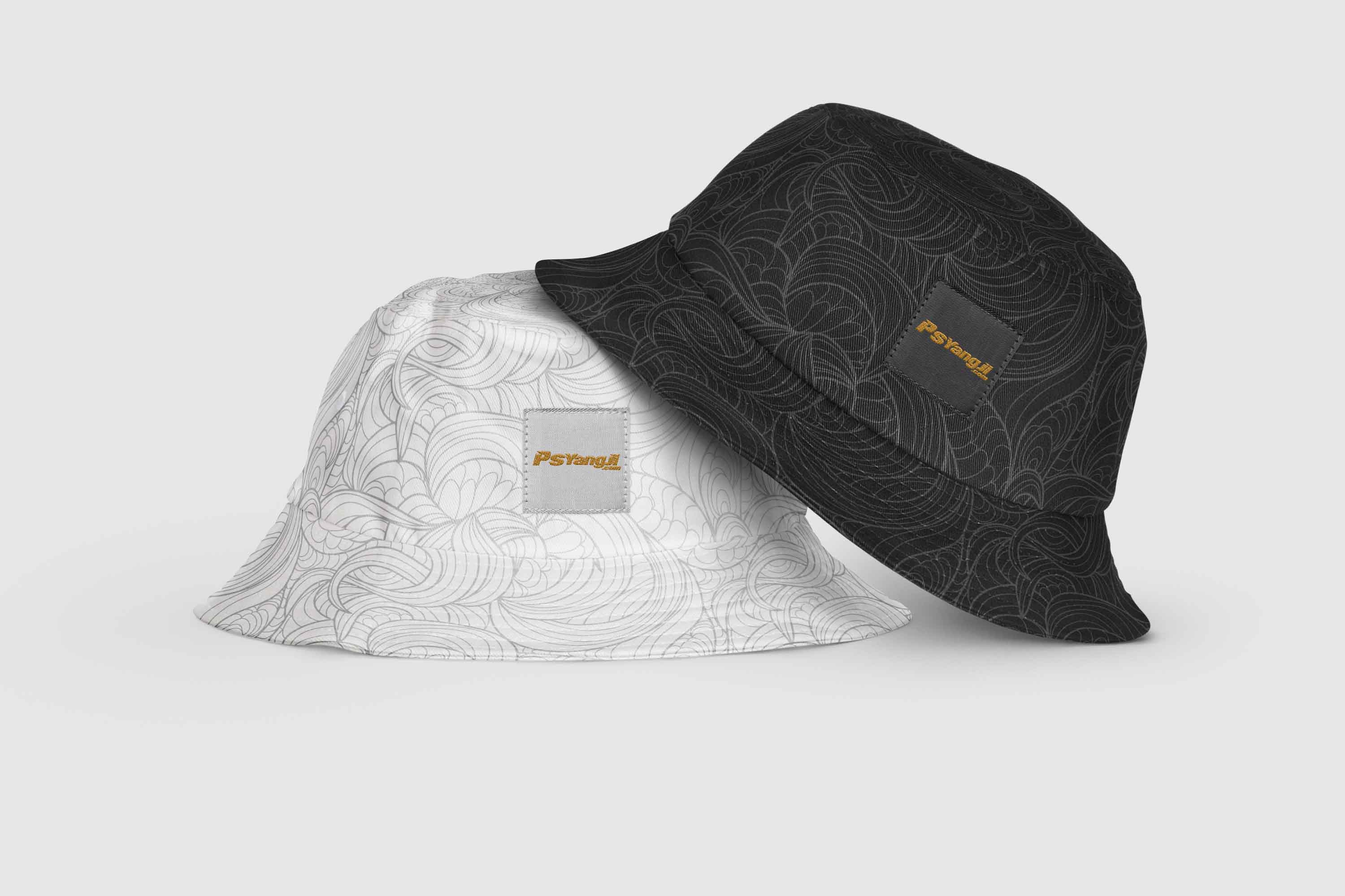 三款潮流渔夫帽ps样机效果素材，设计帽子相关VI作品必备贴图样机