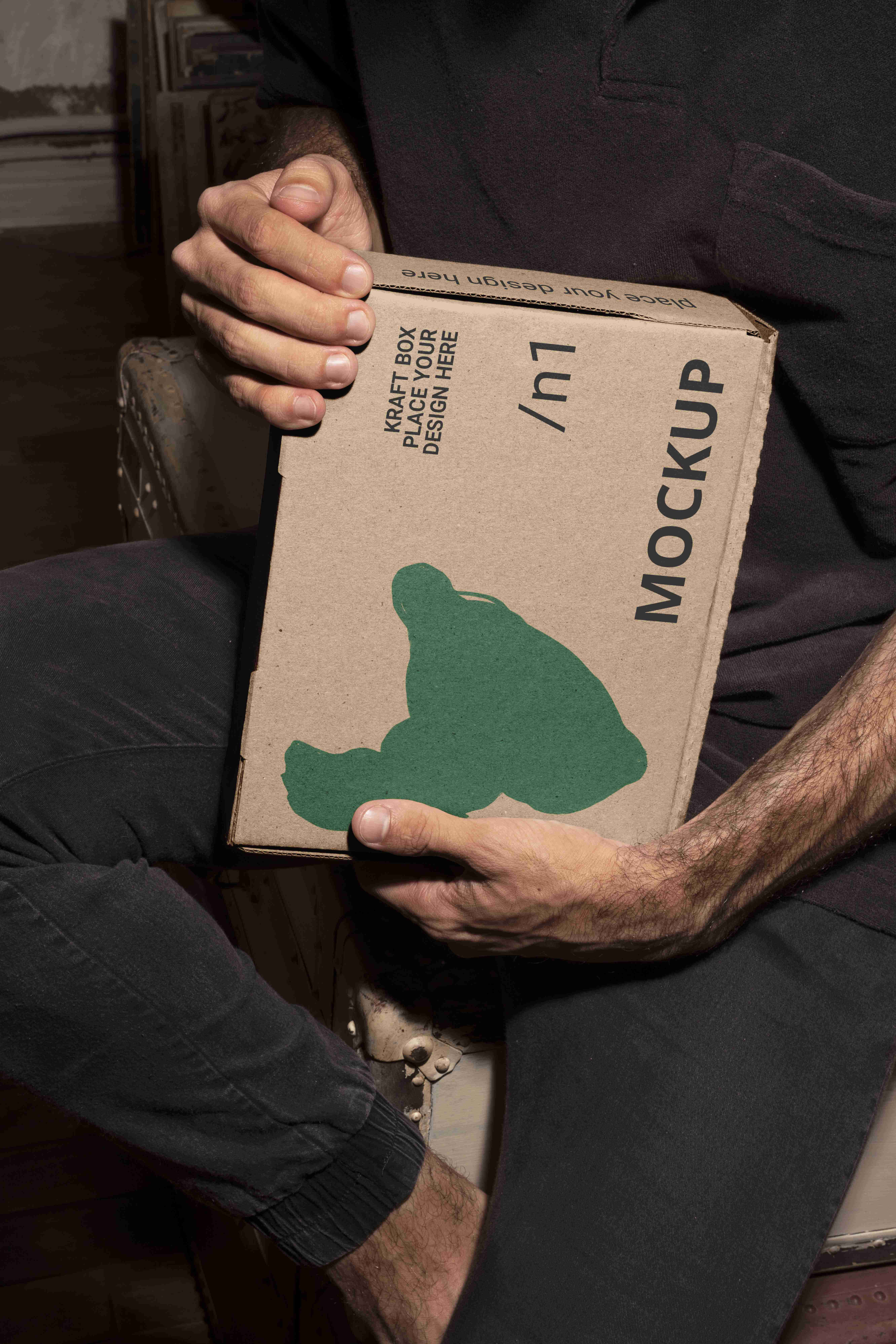 双手手持飞机盒包装设计ps样机